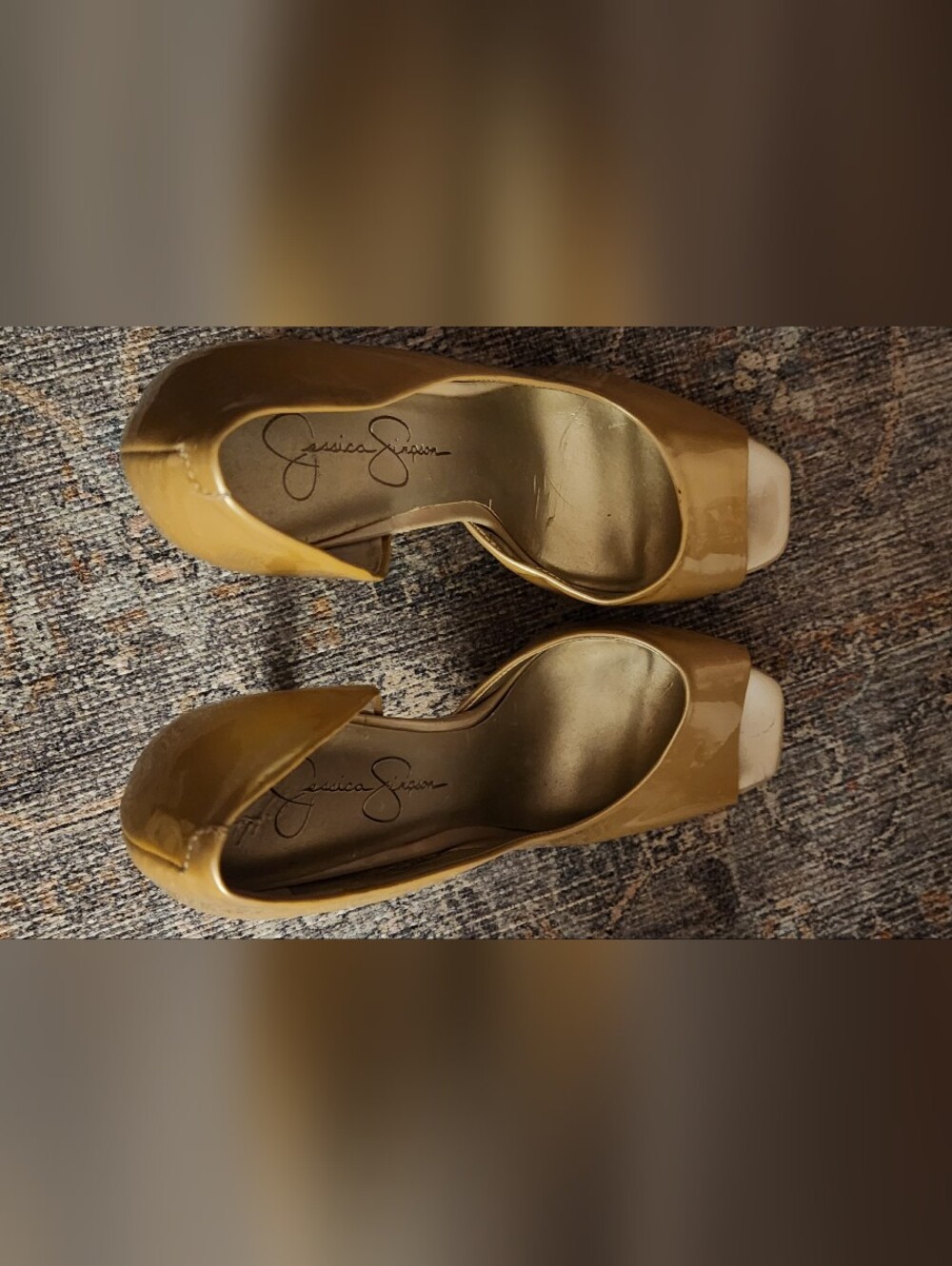 Jessica Simpson Glossy Gold Peep-Toe Pumps
